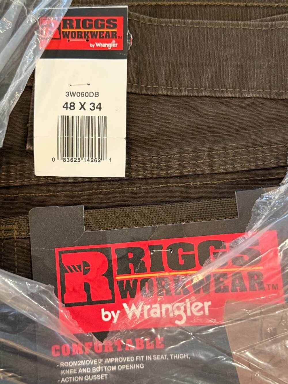 NWT RIGGS WORKWEAR BY WRANGLER BROWN WORK JEANS 48X34